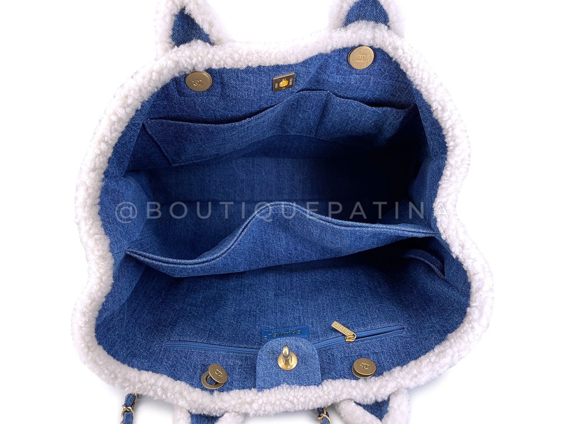 Chanel Denim Shearling Tote Bag Egyptian Paris-NY Convertible 19A GHW J7T - Image 9