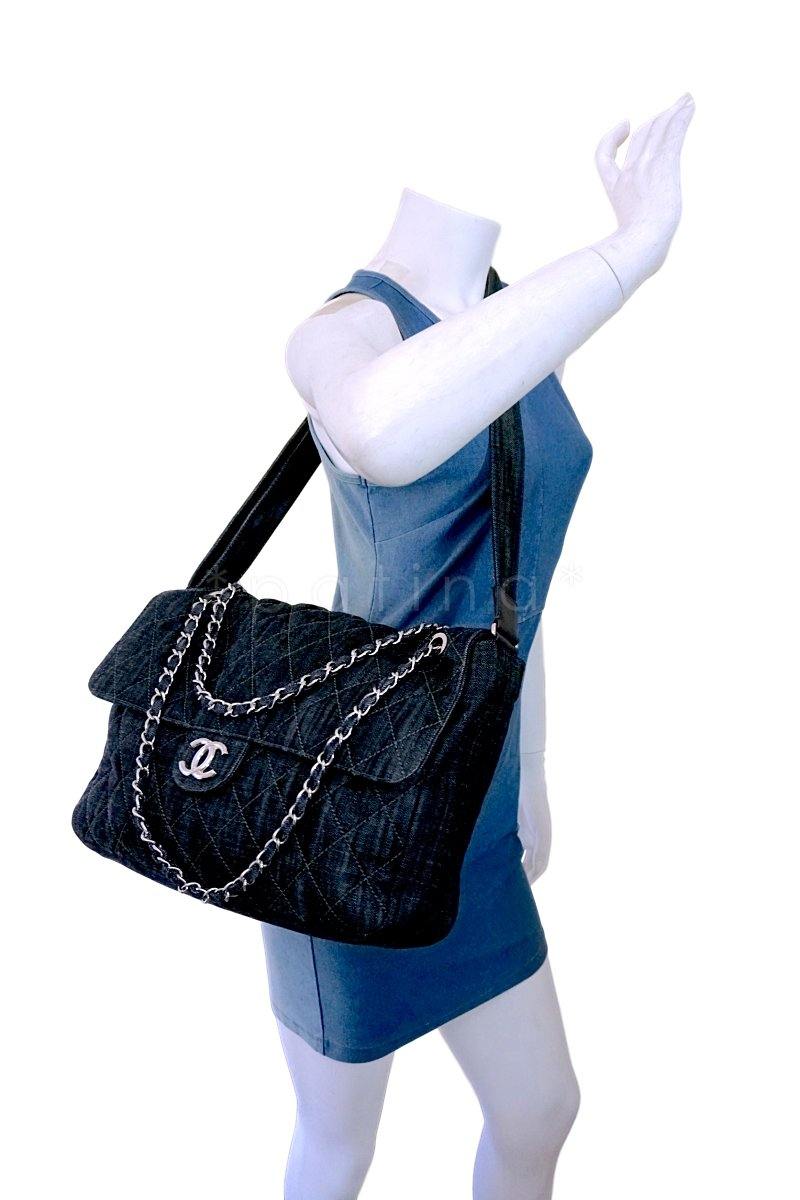 Chanel Denim XL Classic Messenger Flap Tote Bag - Image 12