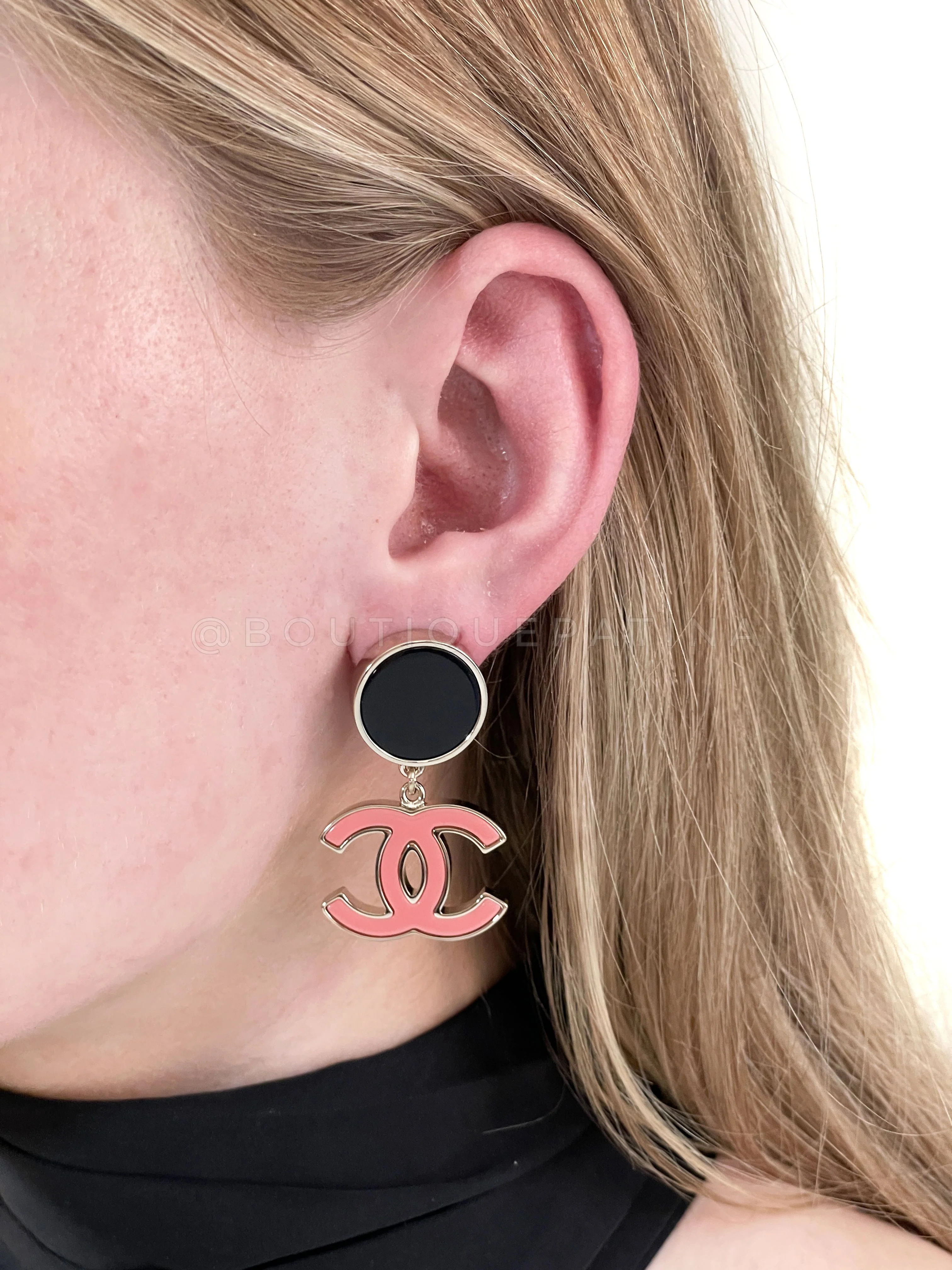 Chanel Enamel Earrings Pink CC Logo Drop 23C - Image 4