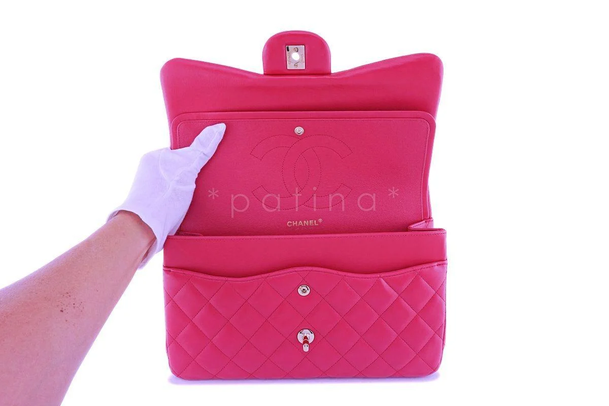 Chanel Fuchsia Pink Lambskin Jumbo Classic Double Flap Bag GHW - Image 9
