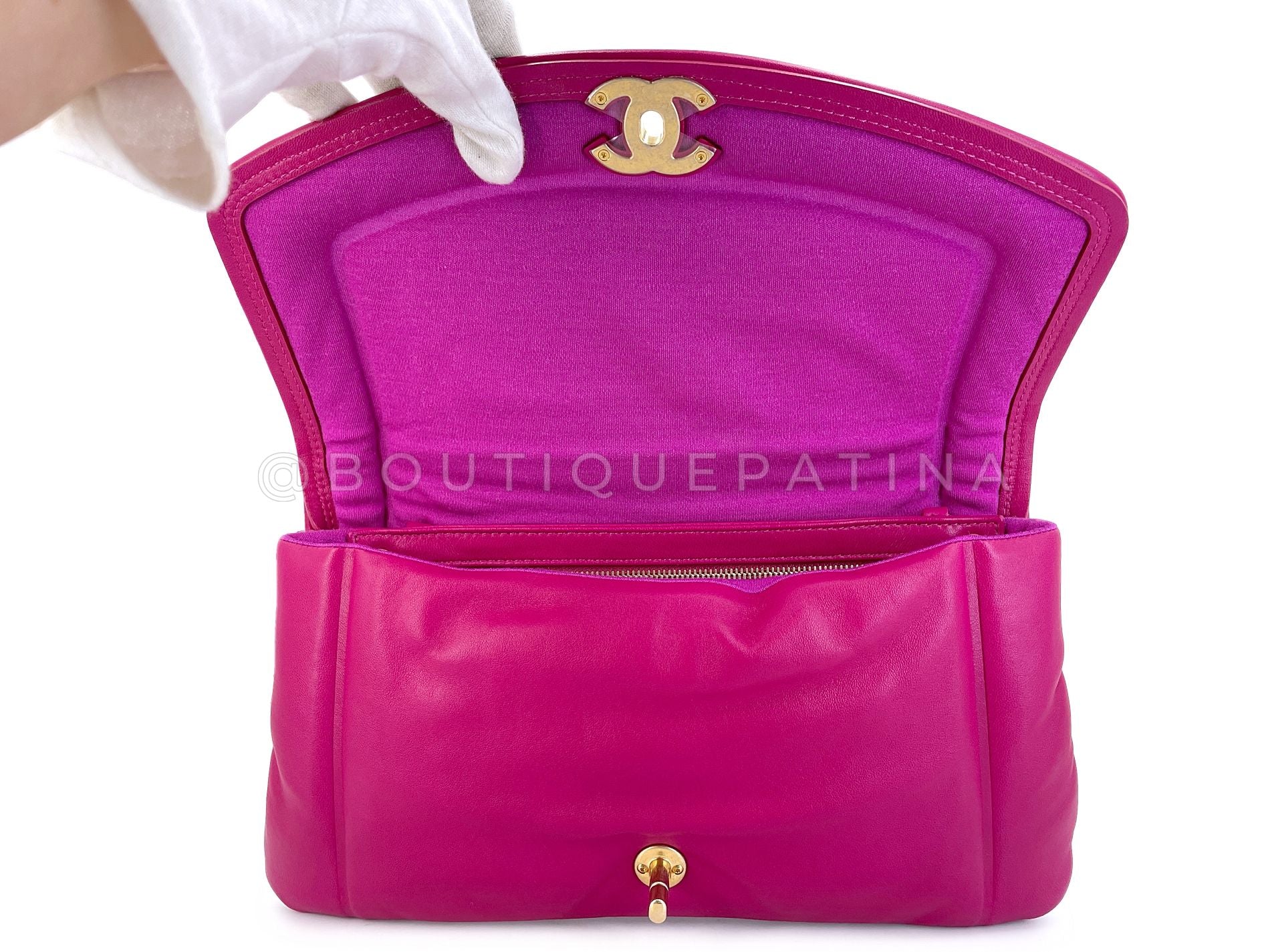 Chanel Fuchsia Pink Lambskin Puffy Large Clutch Flap Bag GHW V6V - Image 8