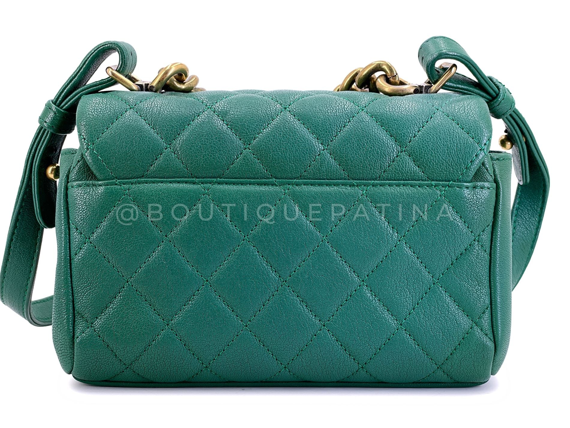 Chanel Green Mini Flap Trapezio Top Handle Crossbody Goatskin Bag - Image 5