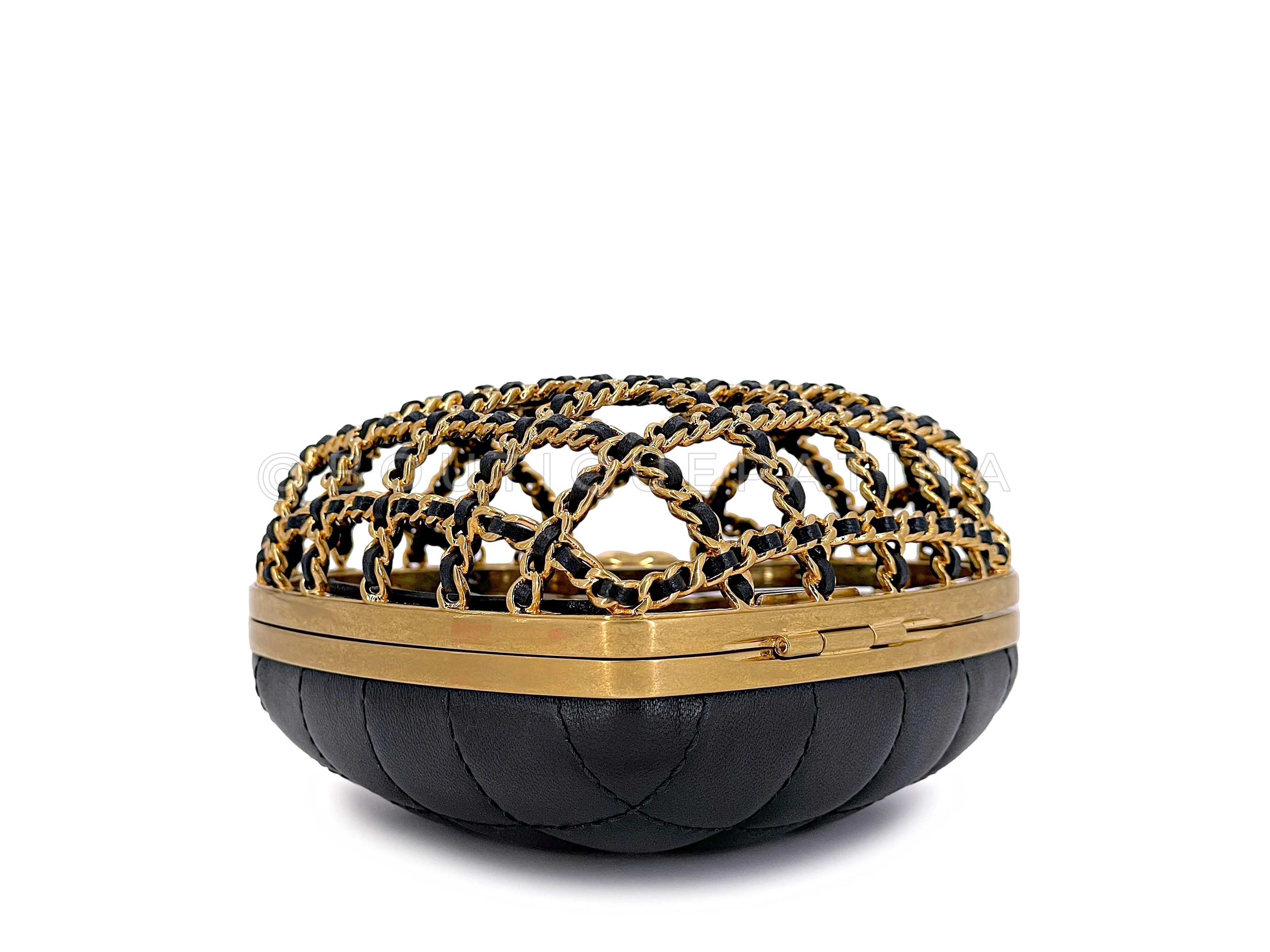 NIB 23S Chanel Caged Heart Minaudière Evening Clutch Bag Gold Black 7LS - Image 10