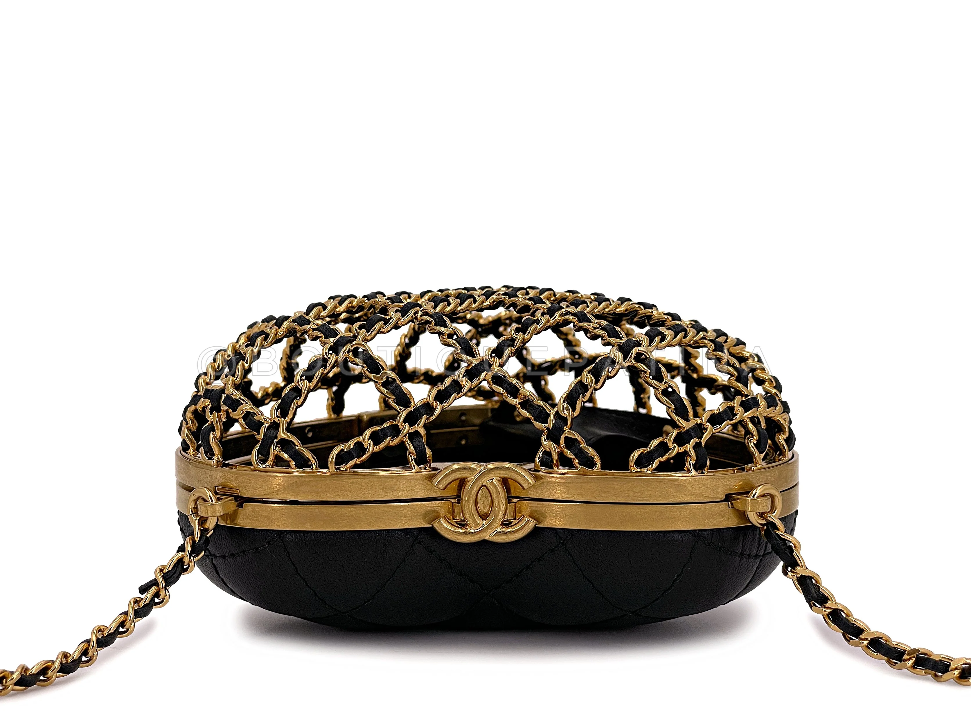 NIB 23S Chanel Caged Heart Minaudière Evening Clutch Bag Gold Black 7LS - Image 5