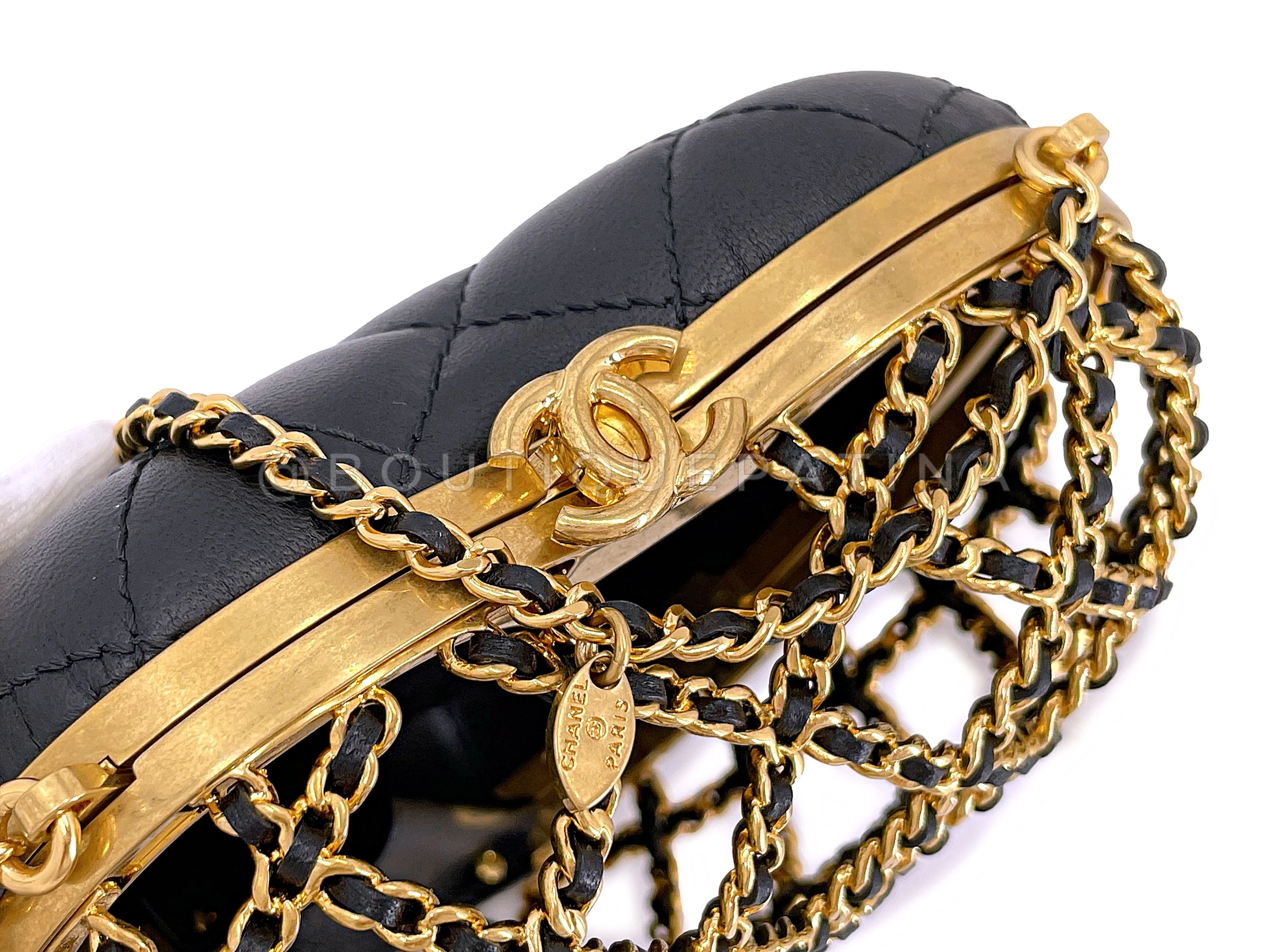 NIB 23S Chanel Caged Heart Minaudière Evening Clutch Bag Gold Black 7LS - Image 6