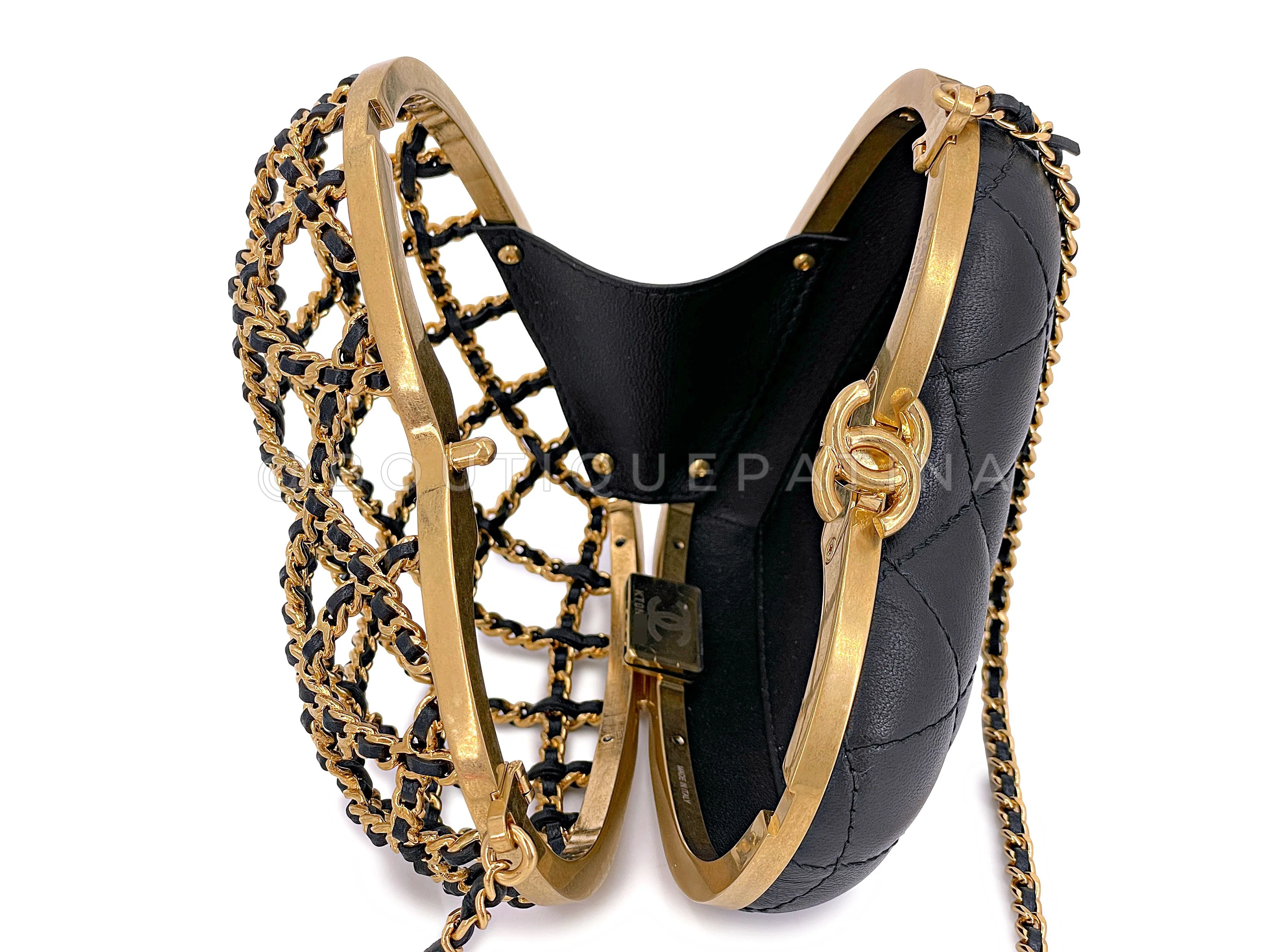 NIB 23S Chanel Caged Heart Minaudière Evening Clutch Bag Gold Black 7LS - Image 8