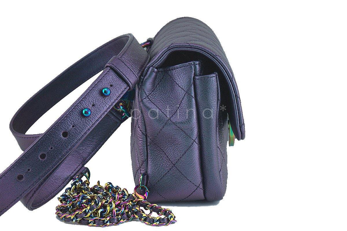 Chanel Iridescent Rainbow "Mermaid" Purple Double Carry Classic Flap Bag - Image 4
