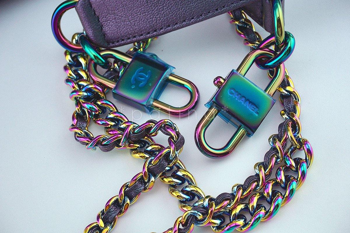 Chanel Iridescent Rainbow "Mermaid" Purple Double Carry Classic Flap Bag - Image 9