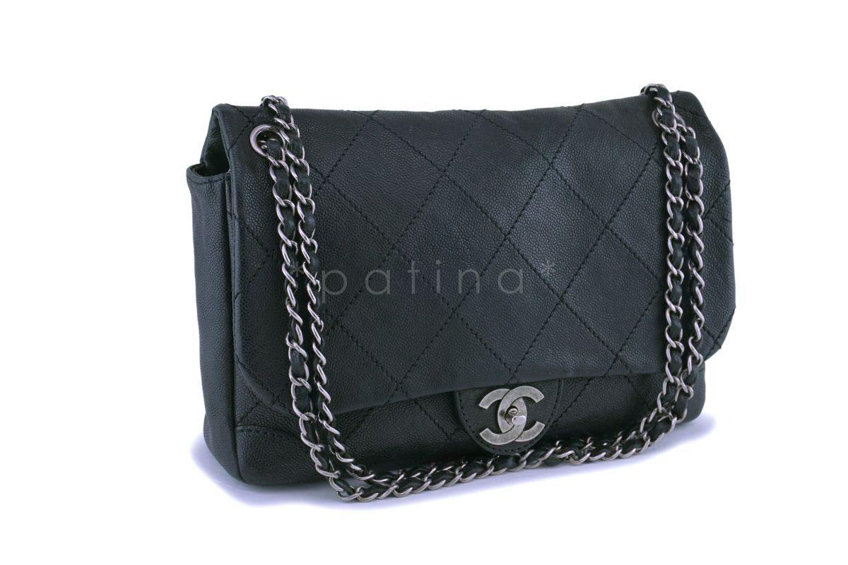 Chanel Black Distressed Caviar Outdoor Ligne Flap Bag RHW - Image 2