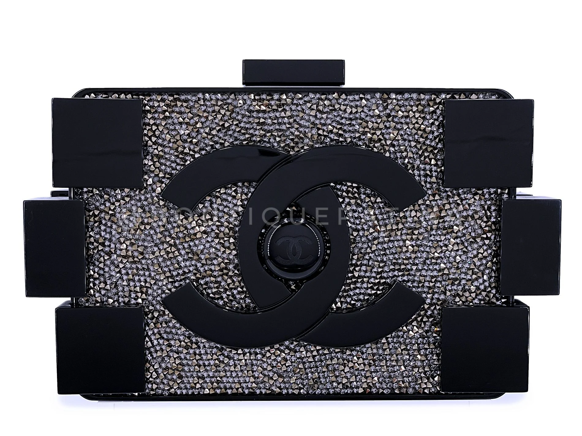 Chanel Lego Minaudière Strass Crystal Black Clutch Bag RHW 2013 Plexiglass ECY - Image 5