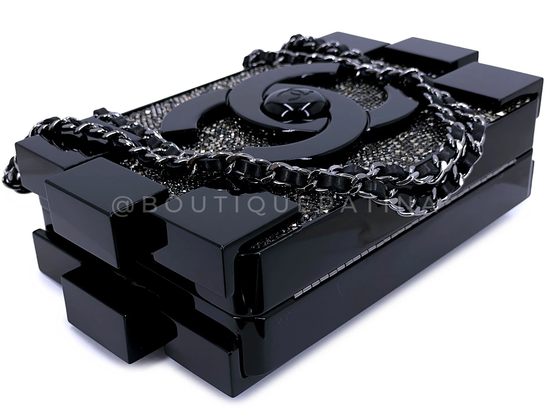 Chanel Lego Minaudière Strass Crystal Black Clutch Bag RHW 2013 Plexiglass ECY - Image 9