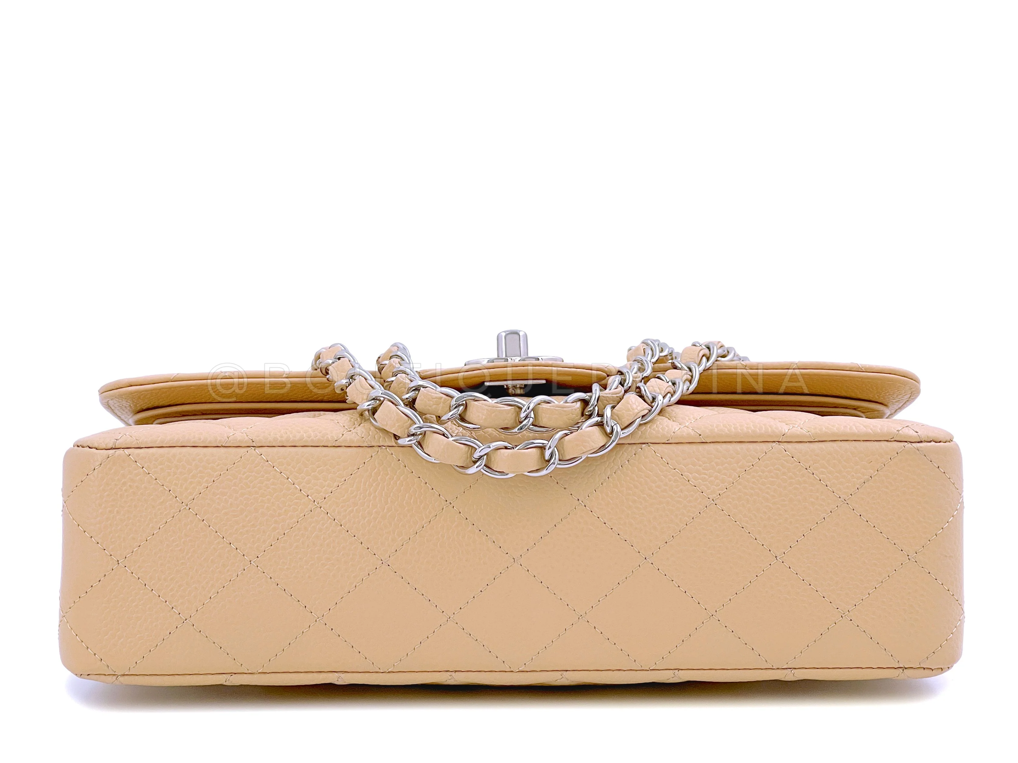 Chanel Light Beige Caviar Medium Classic Double Flap. Bag SHW - Image 6