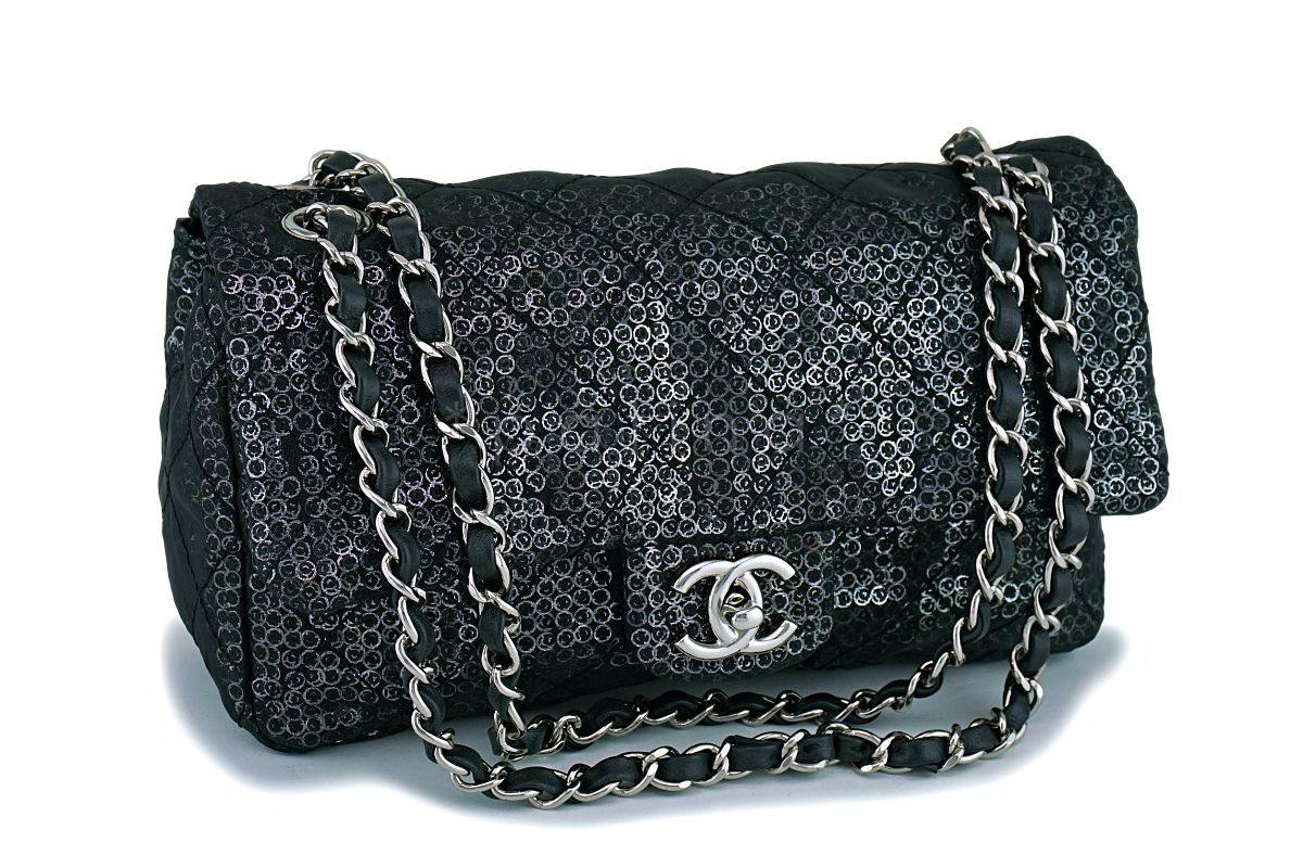 Chanel Limited Black Sequin-Mesh Quilted Classic Flap Bag - Image 2
