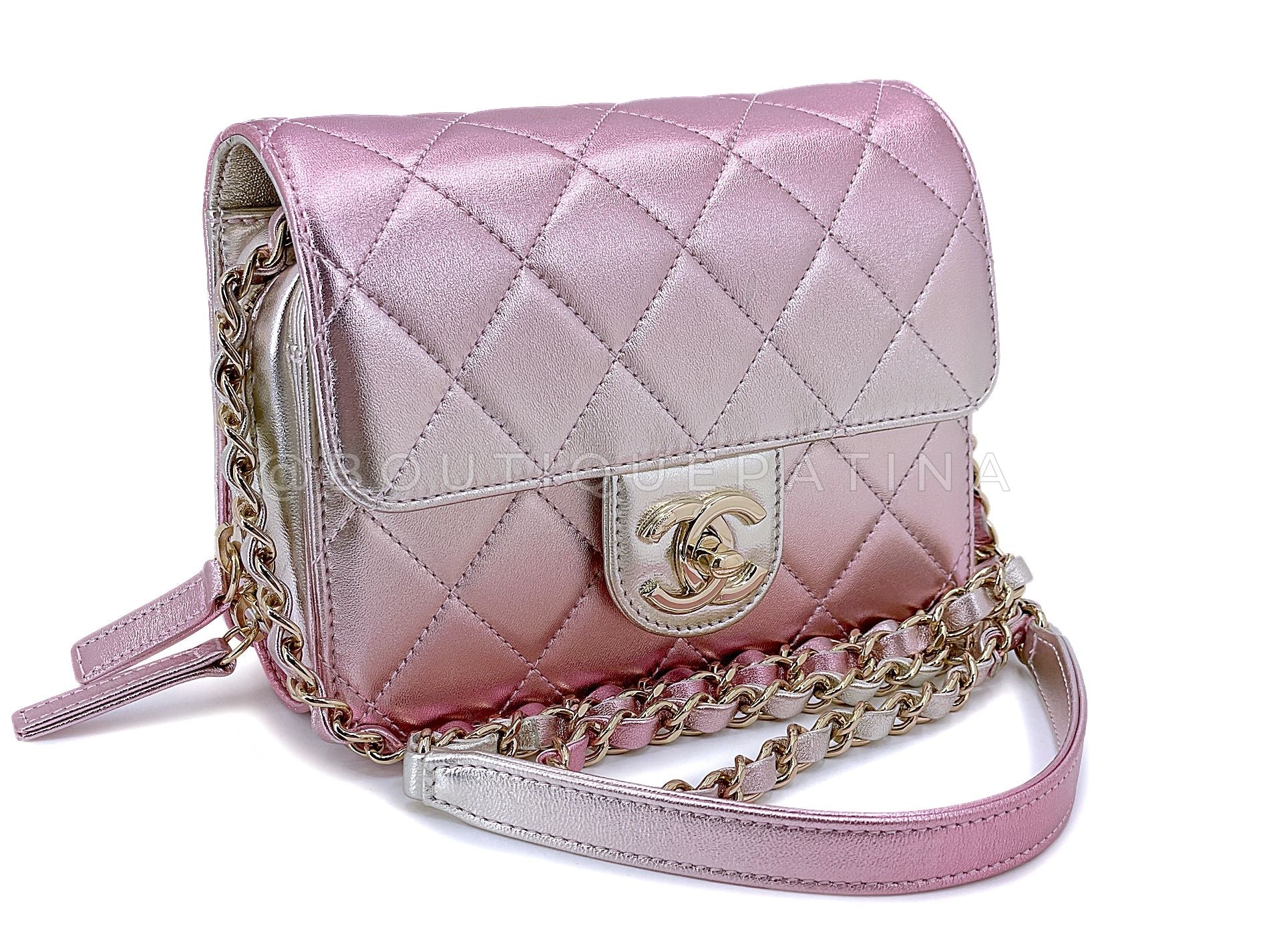 Chanel 22C Metallic Mermaid Ombre Pink Mini Wallet Flap Bag GHW ES7 - Image 2