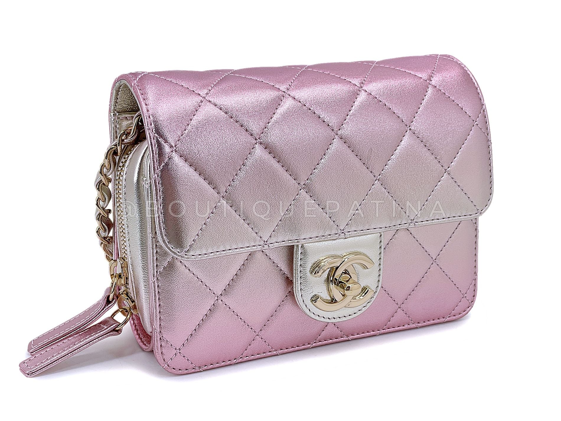 Chanel 22C Metallic Mermaid Ombre Pink Mini Wallet Flap Bag GHW ES7 - Image 3