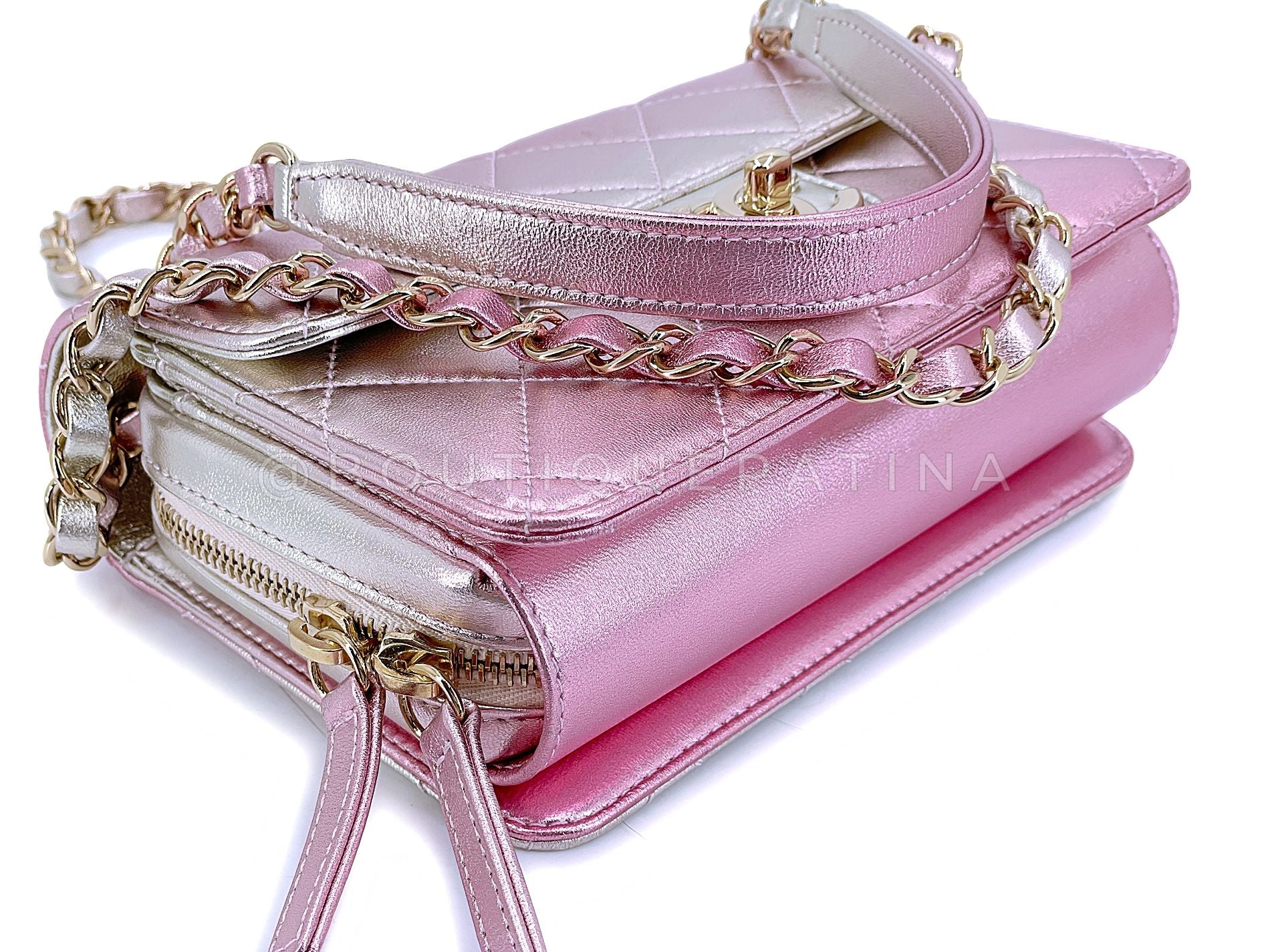 Chanel 22C Metallic Mermaid Ombre Pink Mini Wallet Flap Bag GHW ES7 - Image 7