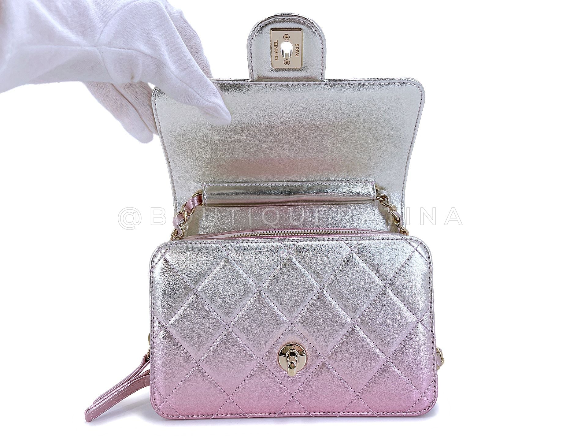 Chanel 22C Metallic Mermaid Ombre Pink Mini Wallet Flap Bag GHW ES7 - Image 9