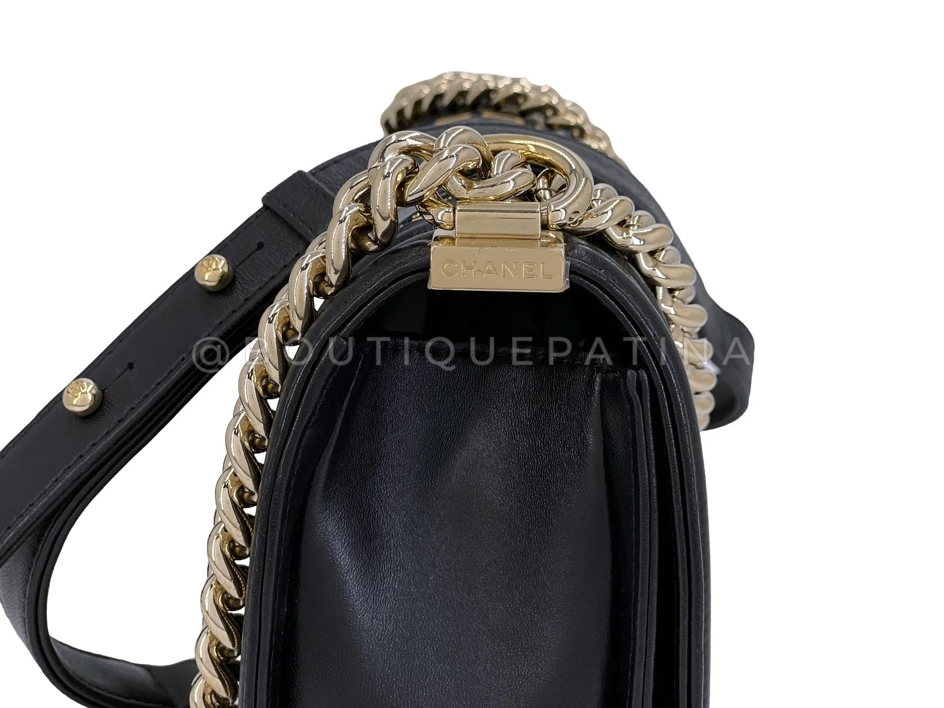 Chanel Micro Chain Boy Black Old Medium 2017 GHW Flap Lambskin Bag NPM - Image 5