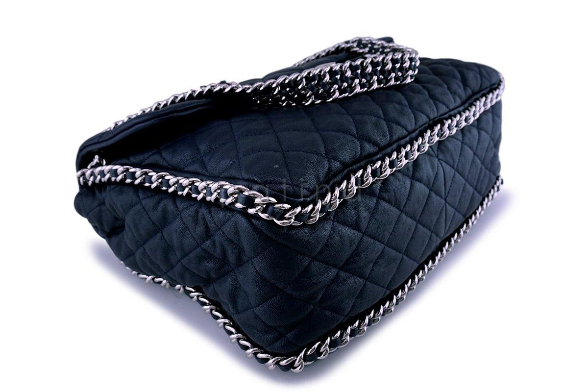 Chanel Navy Blue-Black Chain Around Maxi Luxe Flap Bag - Image 7