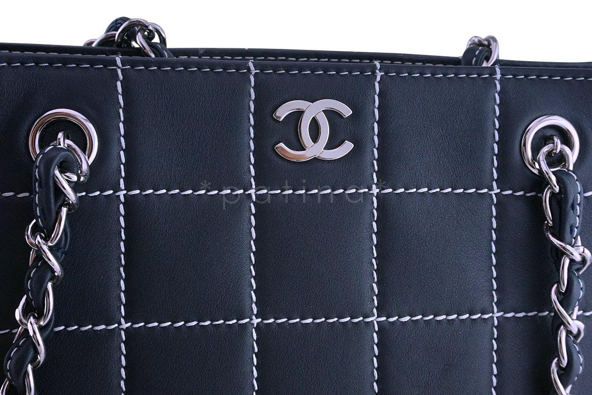 Chanel Navy Blue-Black Contrast Stitch Quilted Shopper Tote Bag - Image 8