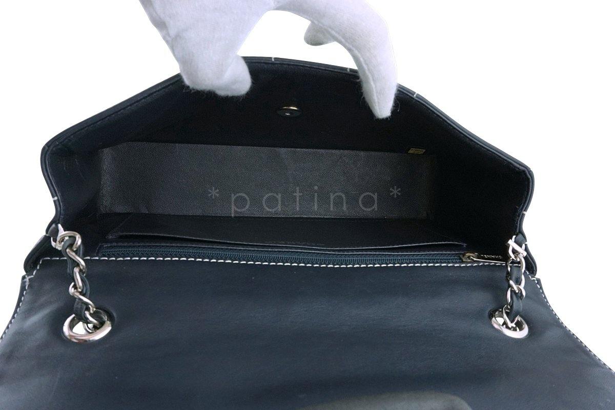 Chanel Navy Blue-Black Quilted Contrast Stitch Classic Flap Bag - Image 10