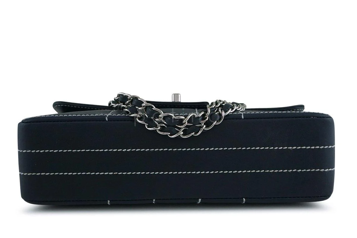 Chanel Navy Blue-Black Quilted Contrast Stitch Classic Flap Bag - Image 6