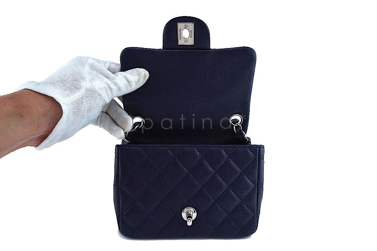 Chanel Navy Blue Caviar Classic Quilted Square Mini 2.55 Flap Bag - Image 9