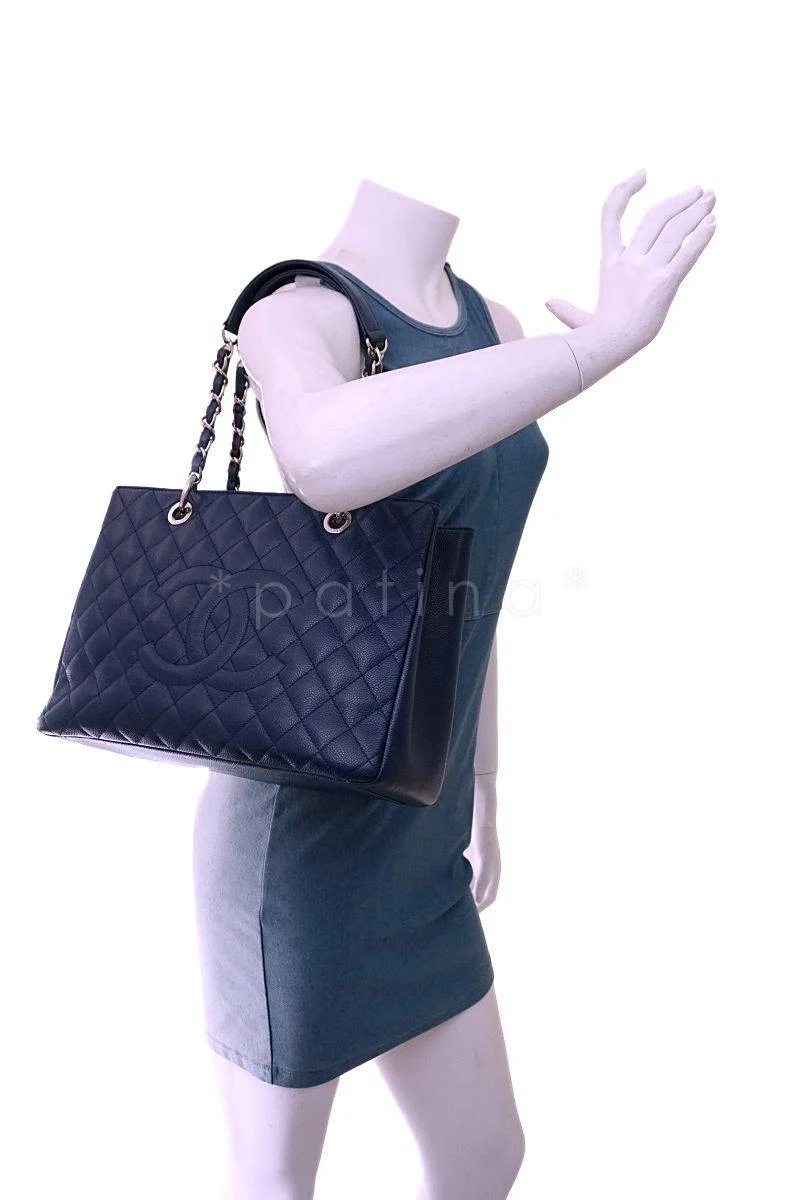 Chanel Navy Blue Caviar Grand Shopper Tote GST Bag SHW - Image 10