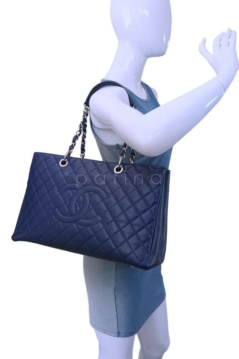 Chanel Navy Blue Caviar Grand Shopper Tote XL Bag SHW - Image 13