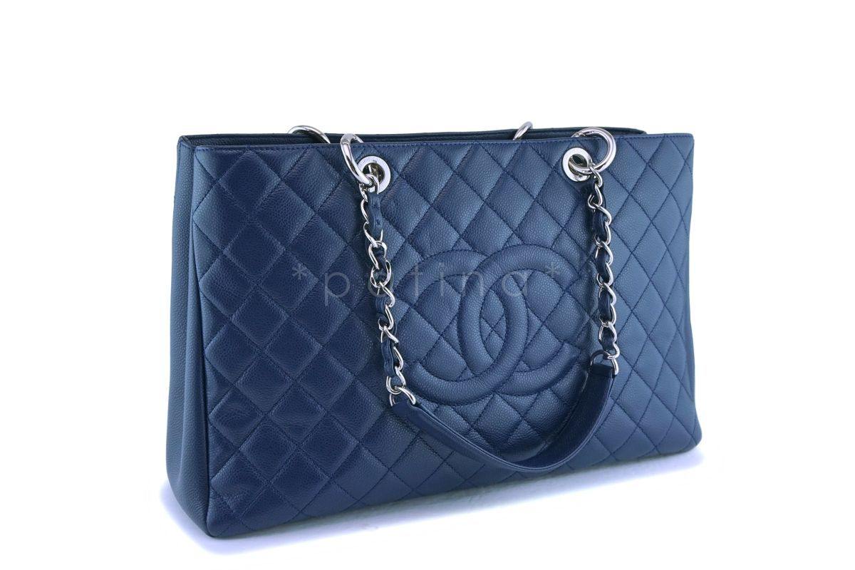 Chanel Navy Blue Caviar Grand Shopper Tote XL Bag SHW - Image 2