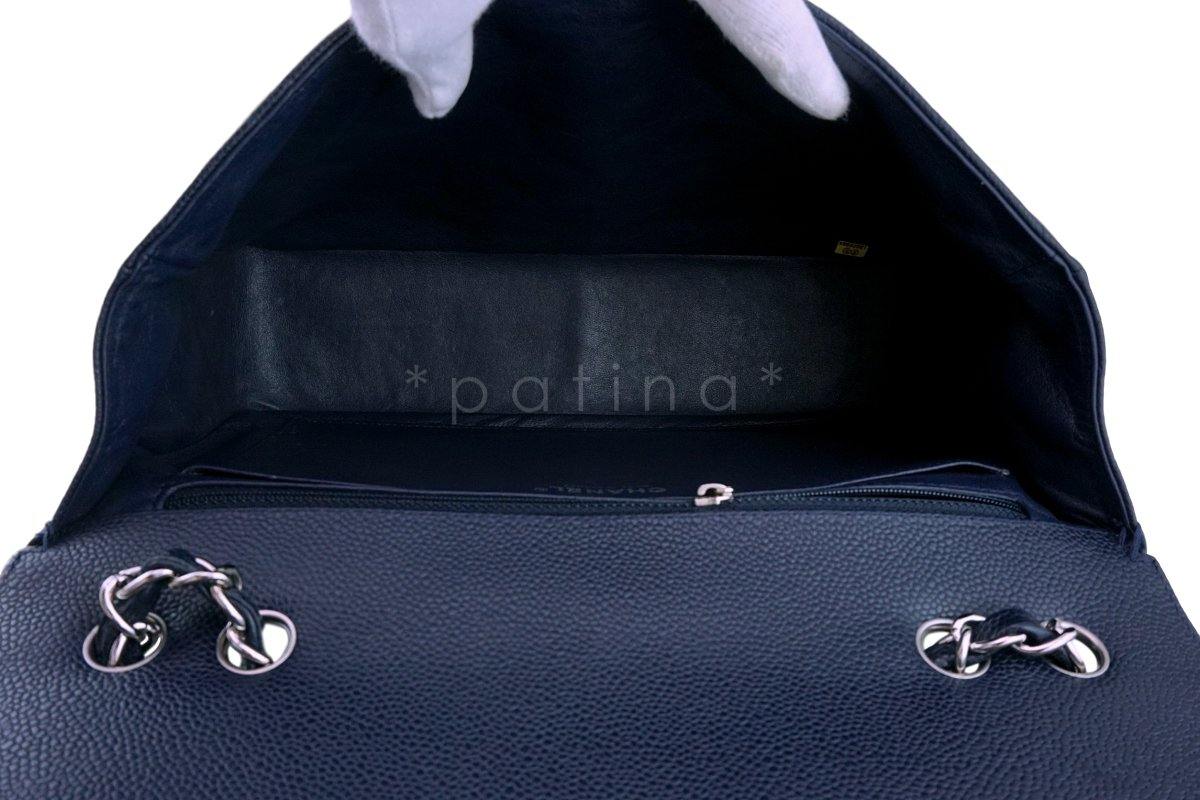 Chanel Navy Blue Caviar Jumbo Classic Flap Bag SHW - Image 9