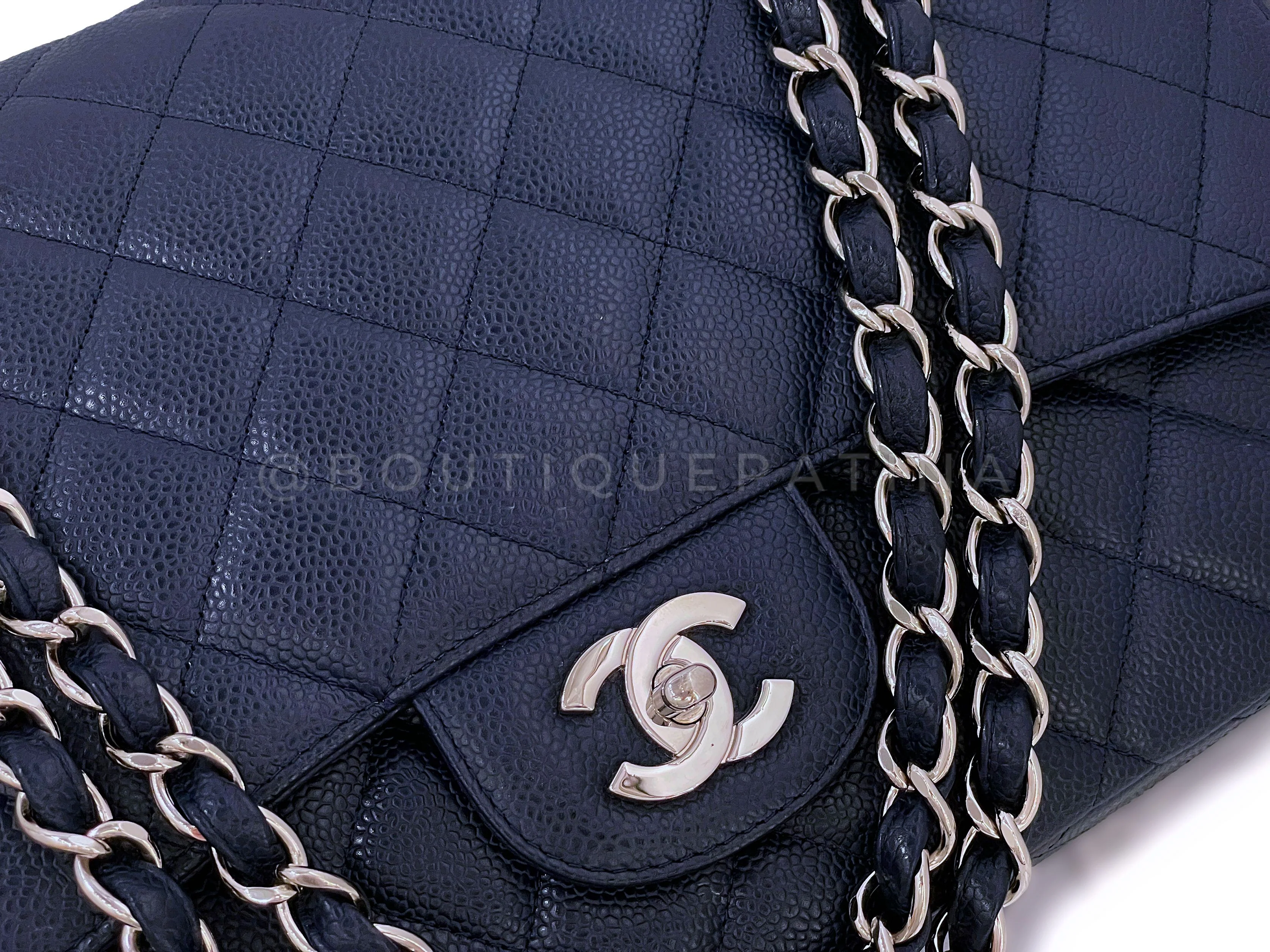Chanel Navy Blue Caviar Maxi Classic Single Flap Bag SHW - Image 8