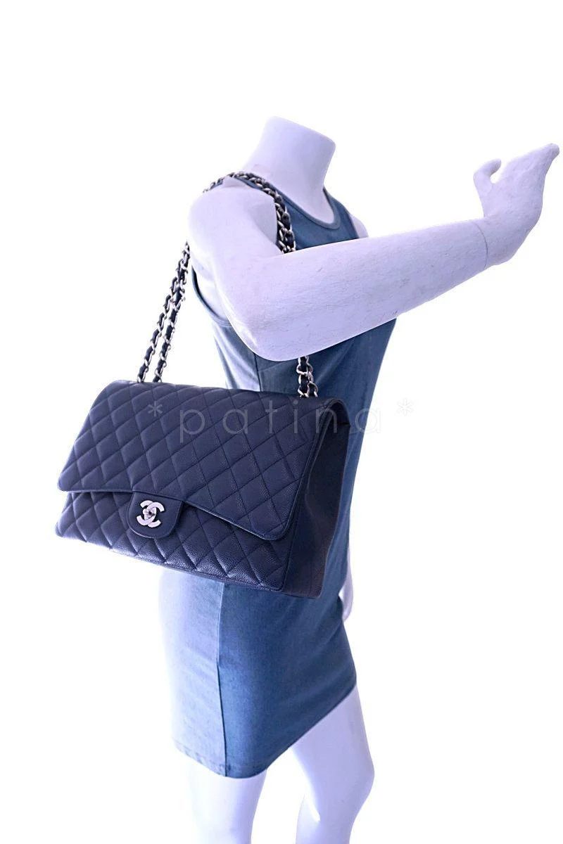 Chanel Navy Blue Caviar Maxi "Jumbo XL" Classic Flap Bag SHW - Image 14