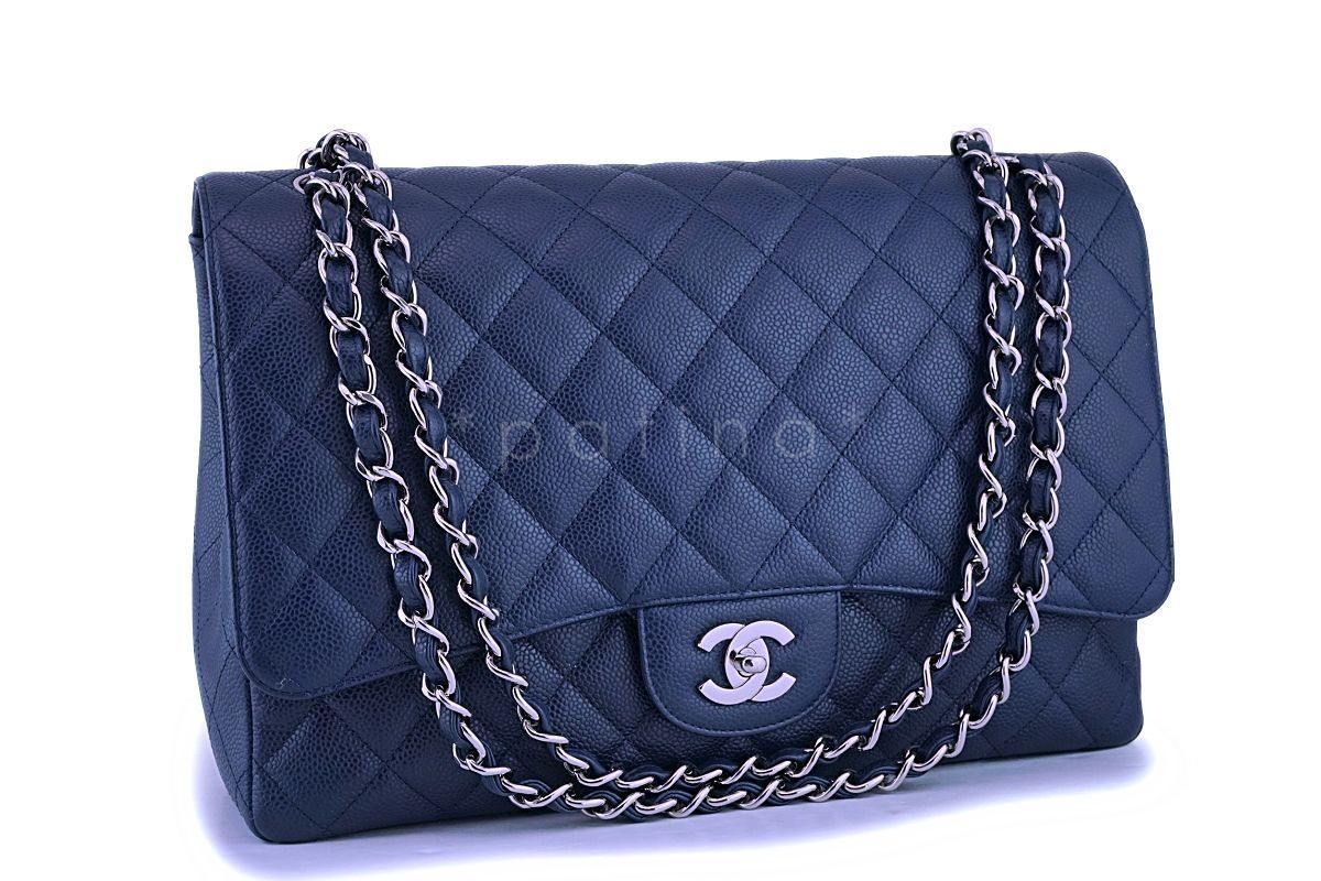 Chanel Navy Blue Caviar Maxi "Jumbo XL" Classic Flap Bag SHW - Image 2