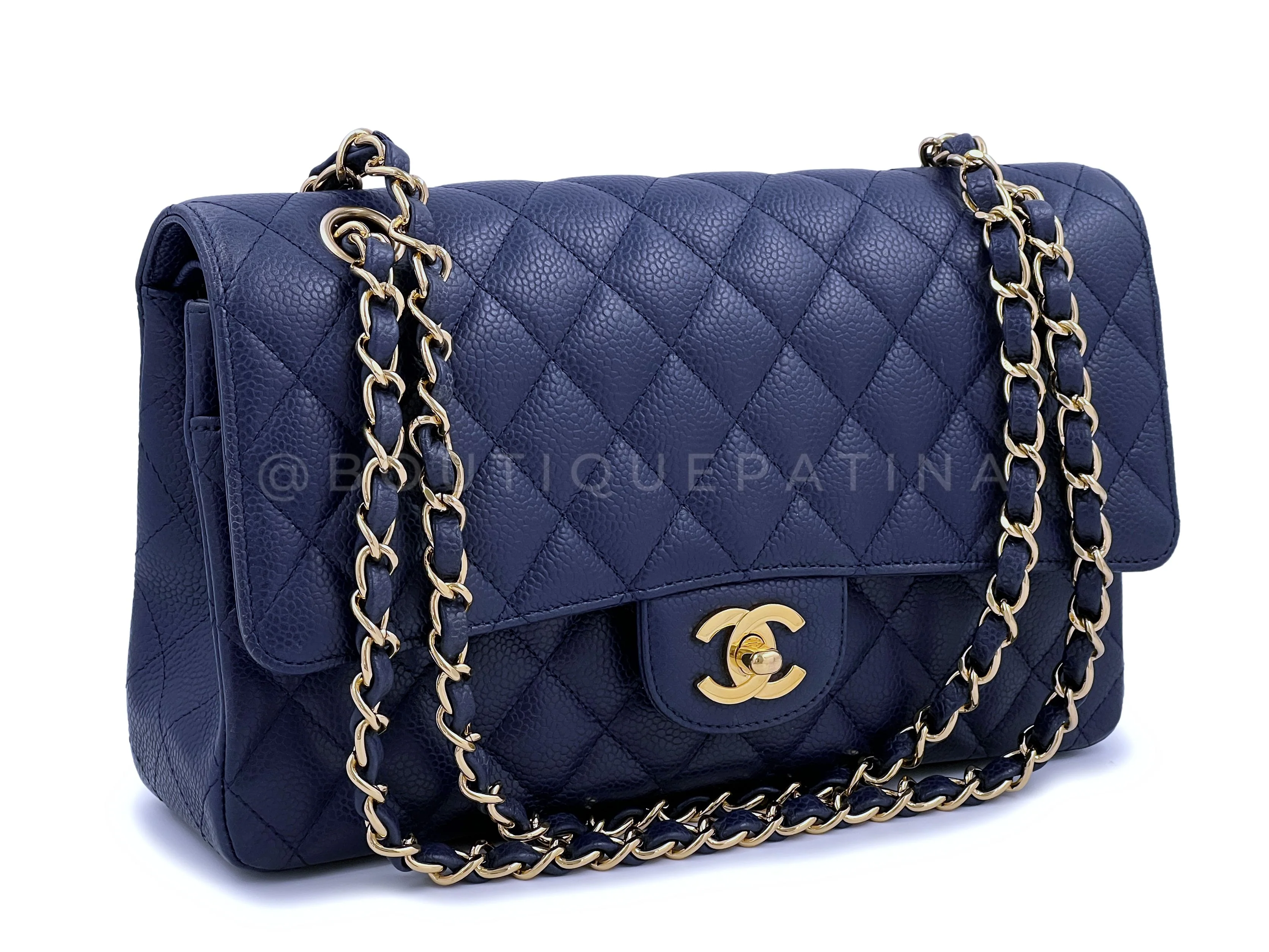 Chanel Navy Blue Caviar Medium Classic Double Flap Bag GHW - Image 2