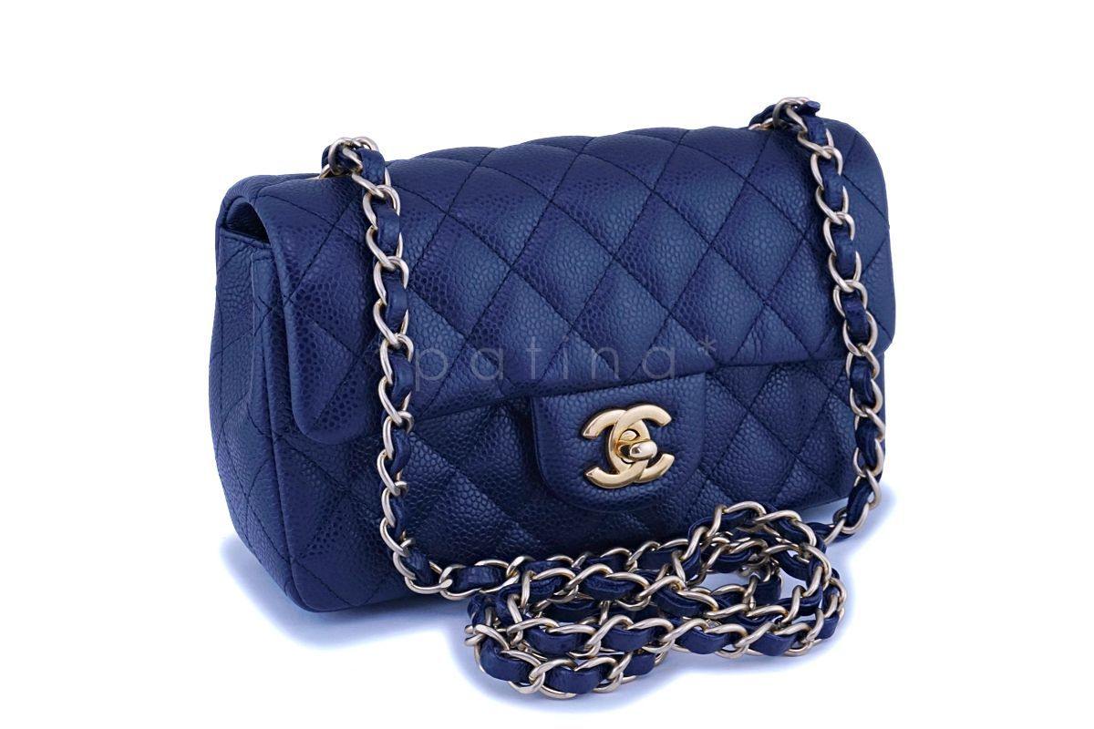 Chanel Navy Blue Caviar Rectangular Mini Classic Flap Bag GHW - Image 2