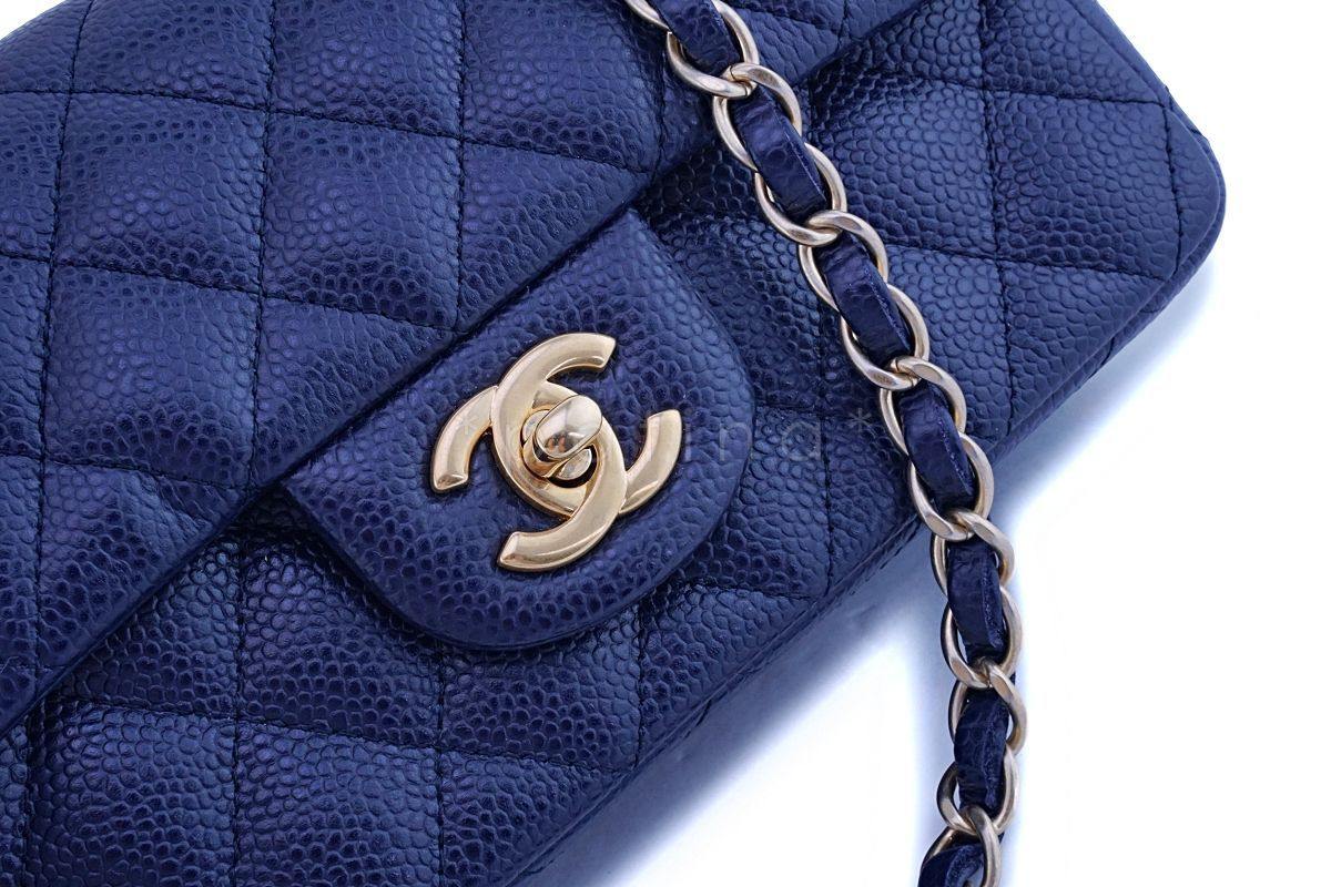 Chanel Navy Blue Caviar Rectangular Mini Classic Flap Bag GHW - Image 8
