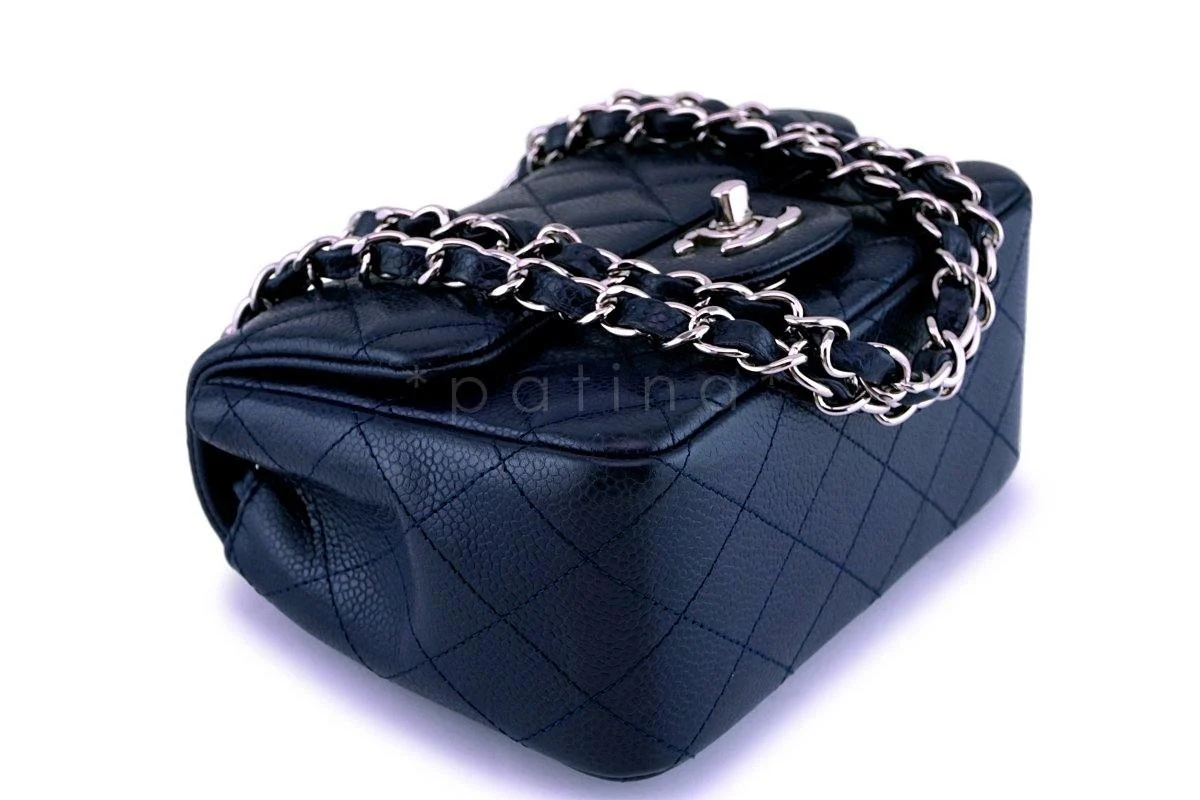 Chanel Navy Blue Caviar Square Mini Classic Flap Bag SHW - Image 7