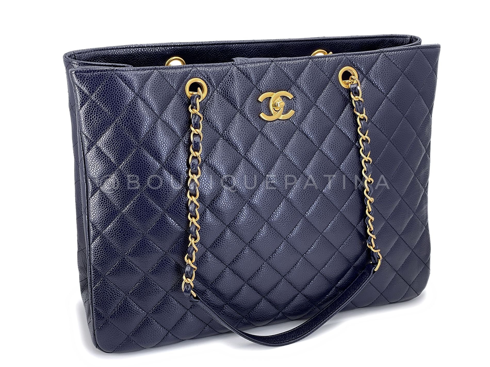 Chanel Navy Blue Caviar Timeless Clasp Shopper Tote Bag GHW 2WC - Image 2