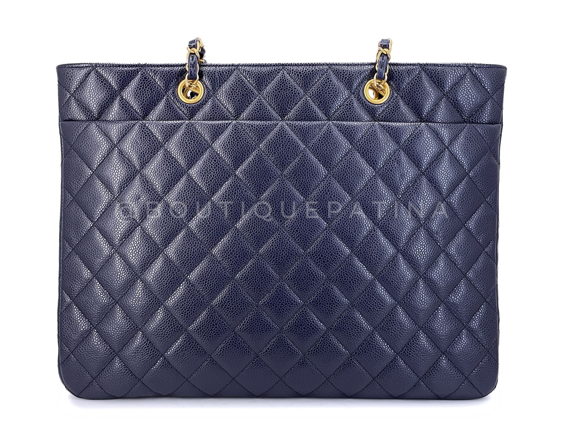 Chanel Navy Blue Caviar Timeless Clasp Shopper Tote Bag GHW 2WC - Image 5
