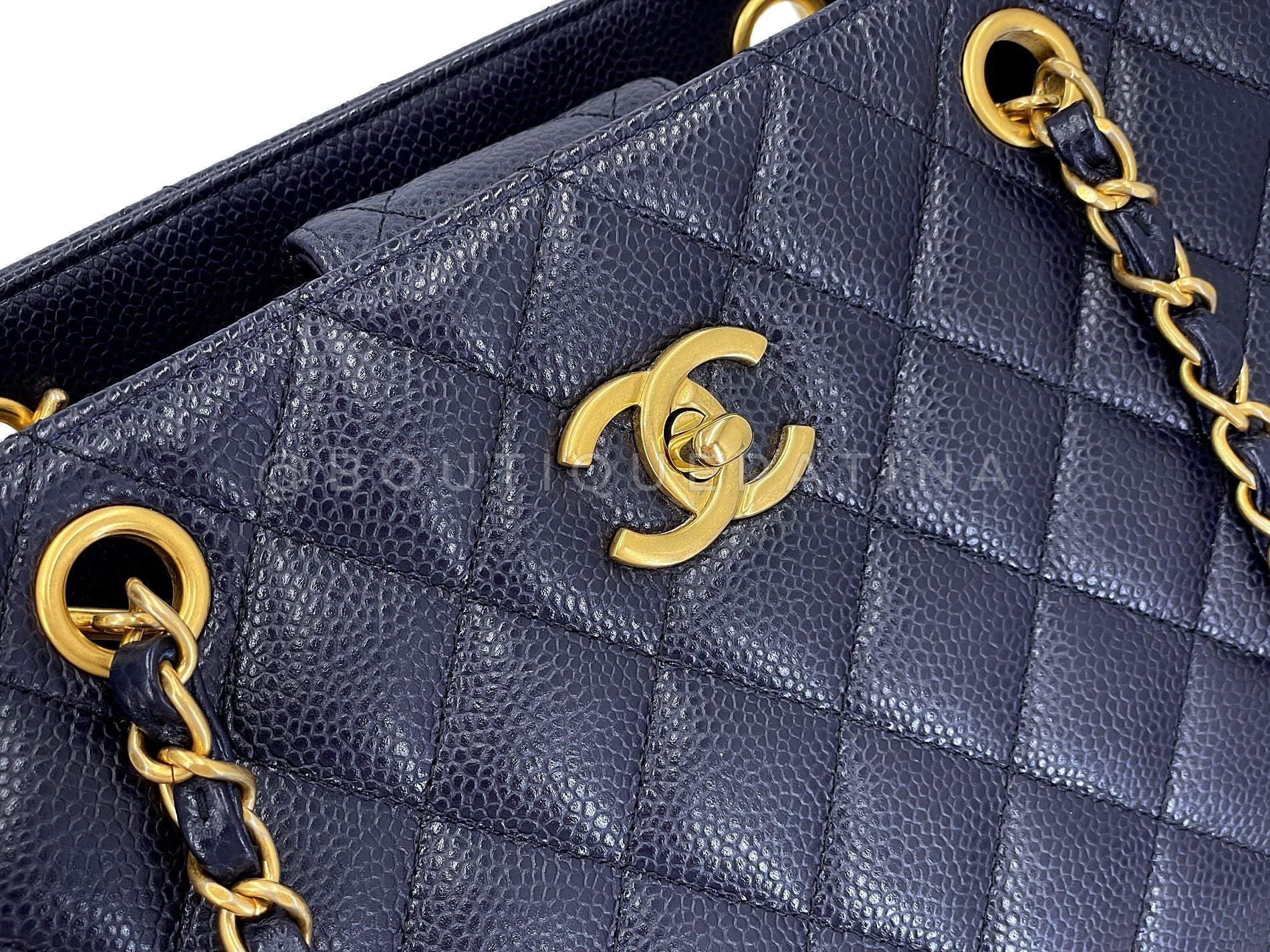 Chanel Navy Blue Caviar Timeless Clasp Shopper Tote Bag GHW 2WC - Image 8