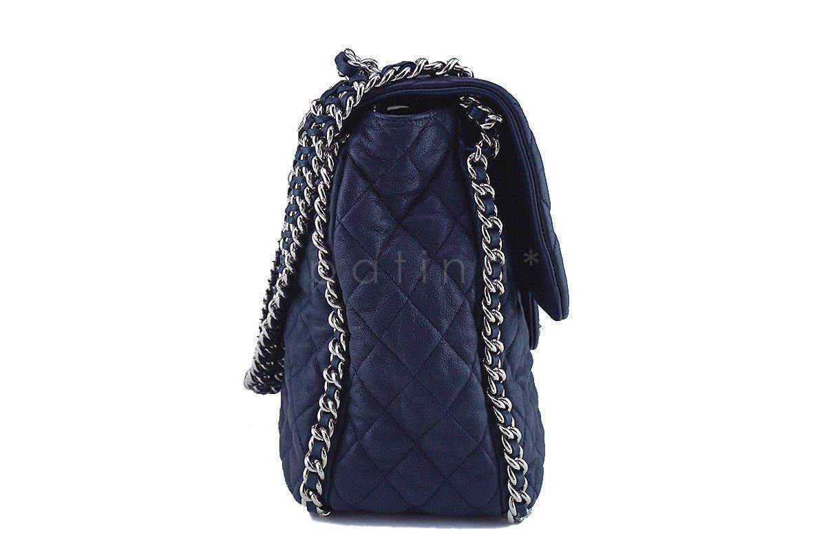 Chanel Navy Blue Chain Around Maxi Luxe Flap Bag - Image 4