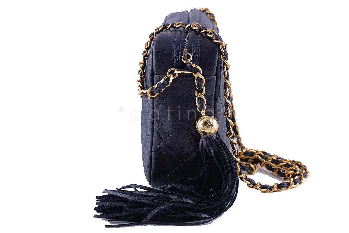 Chanel Navy Blue Classic Quilted Camera Case, Lambskin Bag - Image 2