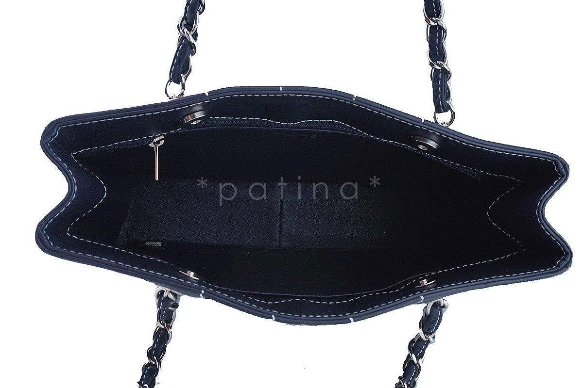 Chanel Navy Blue Contrast Stitch Quilted Shopper Tote Bag - Image 9