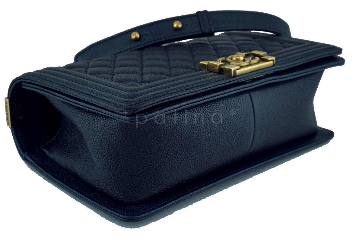 Chanel Navy Blue Le Boy Classic Flap, Medium Caviar Bag - Image 7