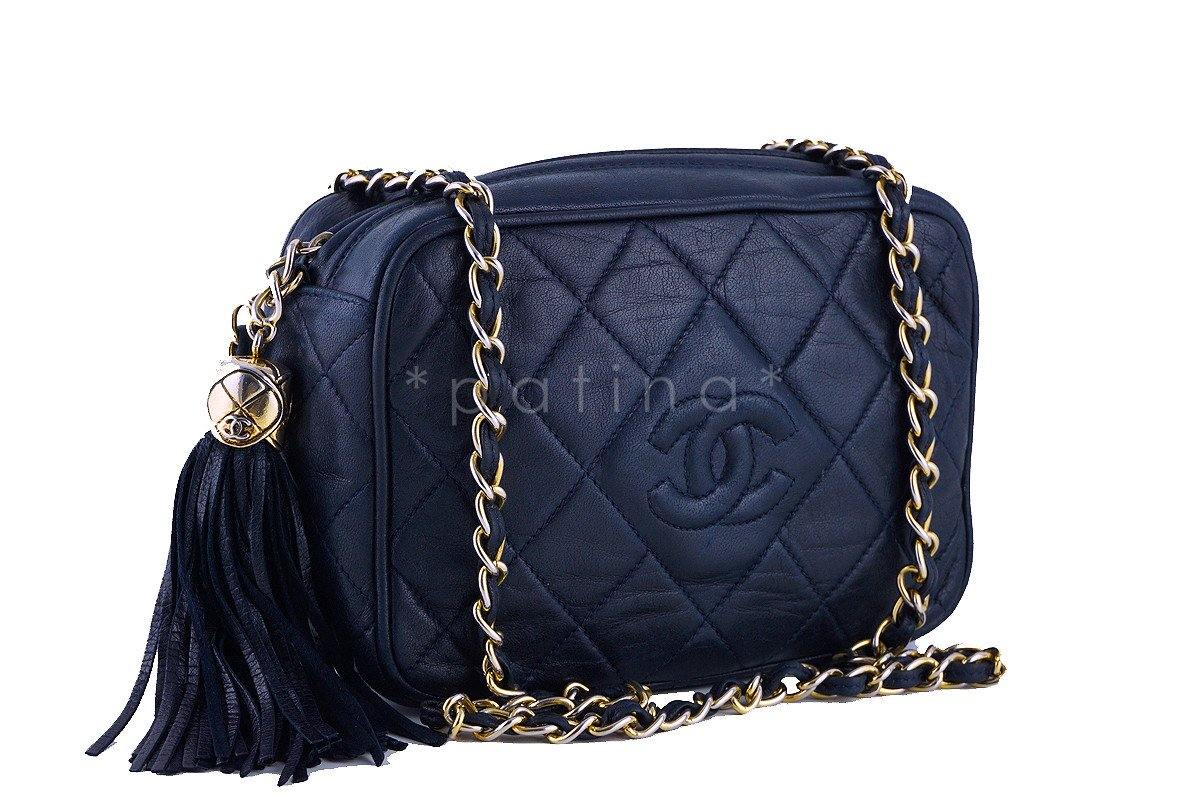 Chanel Navy Blue Small Mini Lambskin Classic Quilted Camera Case Bag - Image 2