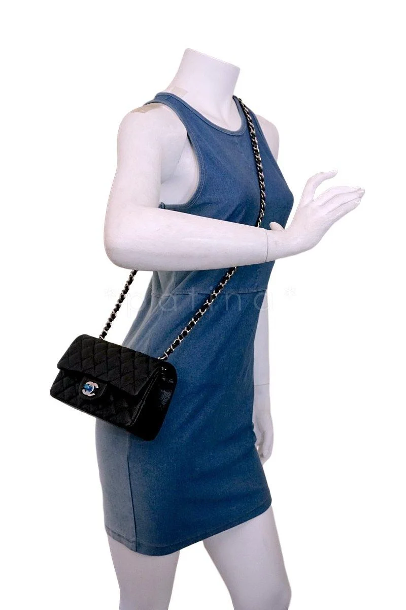 Chanel New 18B Black Caviar Rectangular Mini Flap Bag SHW - Image 14