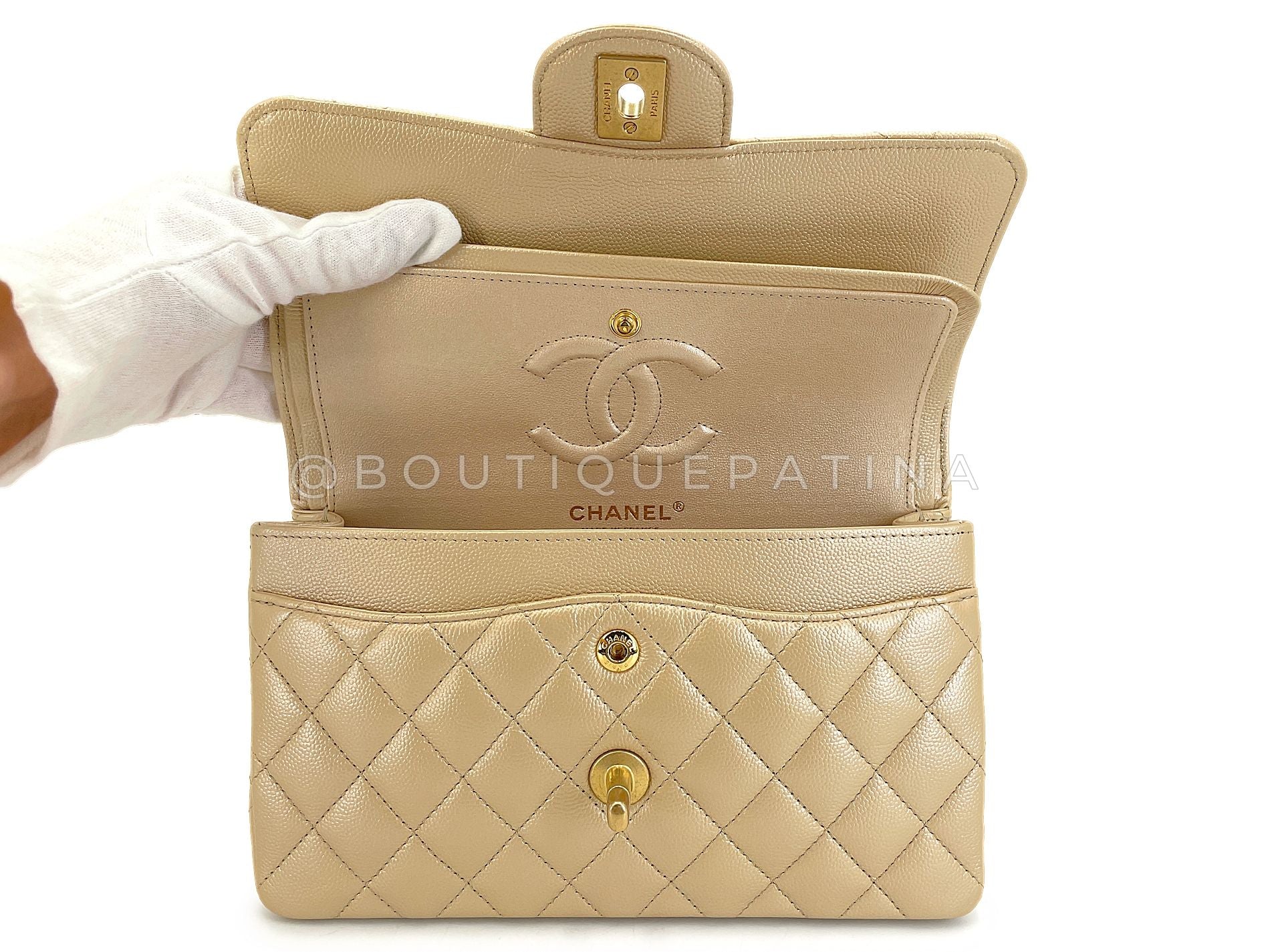 Chanel Pale Gold Caviar Small Classic Double Flap Bag GHW JZI - Image 9