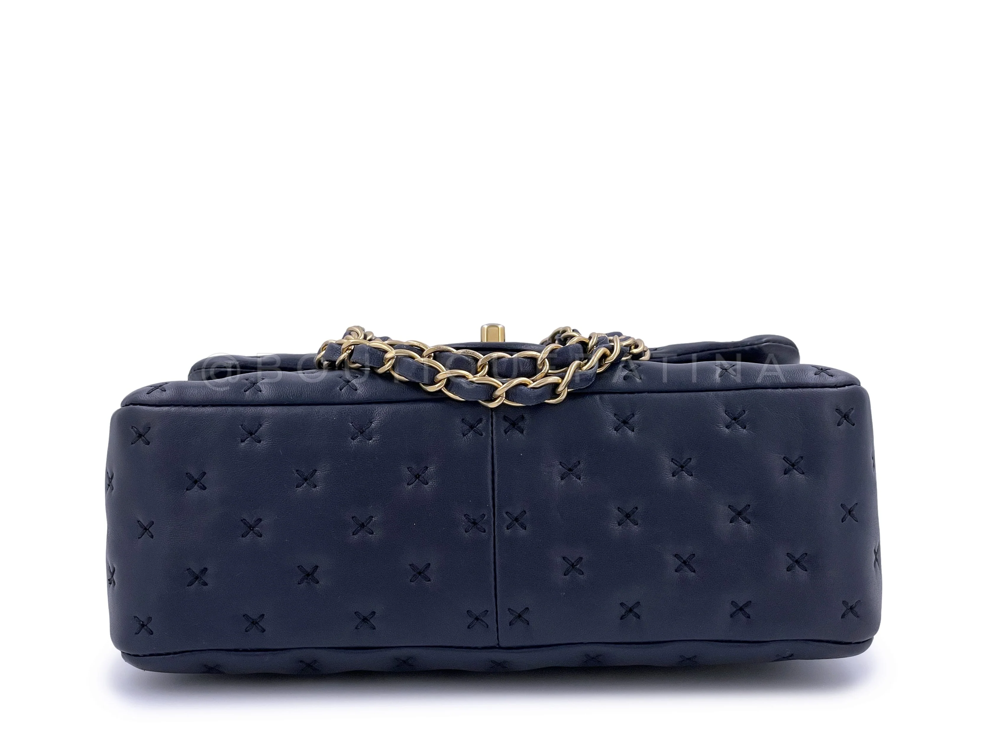 Chanel Paris-Rome Cross Stitch Handle Flap Bag Navy Blue GHW - Image 6