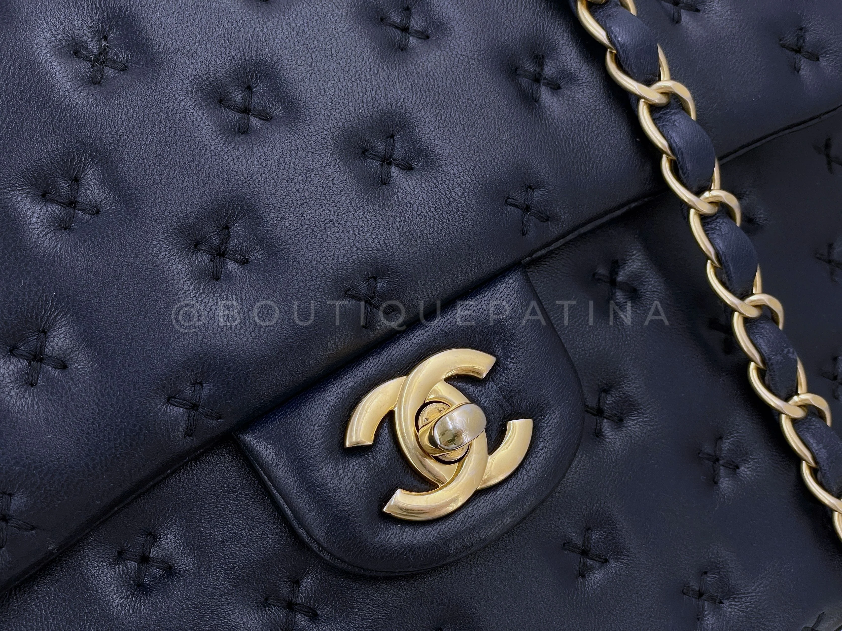Chanel Paris-Rome Cross Stitch Handle Flap Bag Navy Blue GHW - Image 8